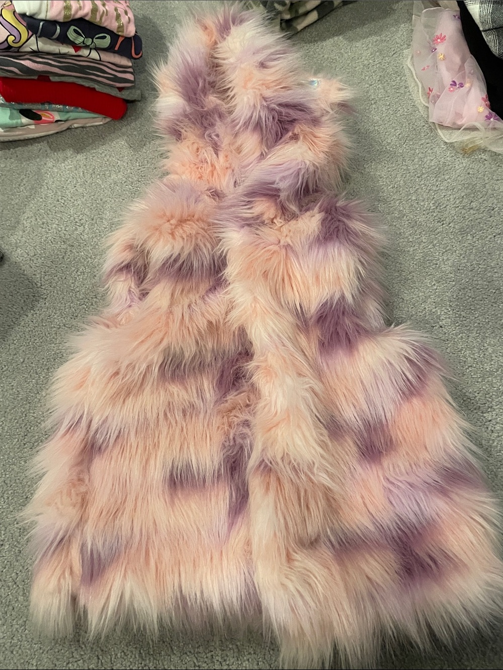 The Children's Place Pink and Purple Faux Fur Hooded Vest